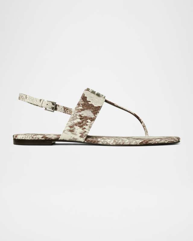 Eleanor Snake-Print Leather Slingback Thong Sandals